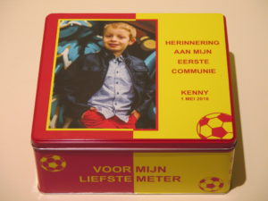 Drukwerk en communiebedankjes in KV Mechelen thema voor Kenny