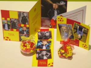 Drukwerk en communiebedankjes in KV Mechelen thema voor Kenny