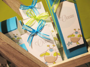 Doopsuiker blauw/groen met giraf thema