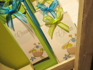 Doopsuiker blauw/groen met giraf thema