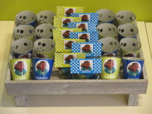 communiebedankjes blauwgroen witte bolletjes