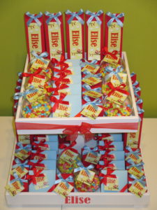 Doopsuiker blauw/rood met vogeltje