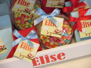 Doopsuiker blauw/rood met vogeltje