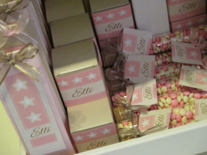 Doopsuiker roze/taupe met sterretjes