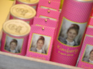 communiebedankjes roze met gele bolletjes